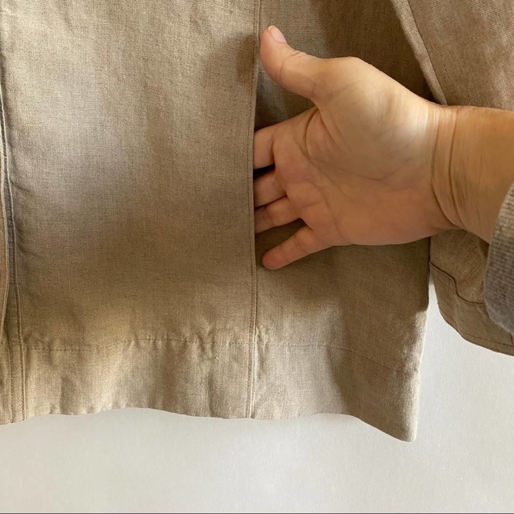 Eileen Fisher tan linen top buttons, 3/4 sleeve Medium - Picture 2 of 7